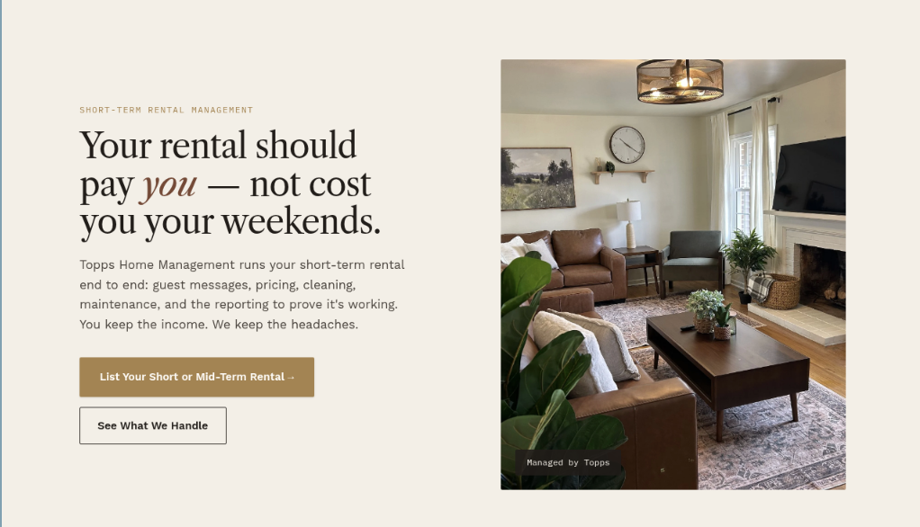 Topps Home Management website homepage