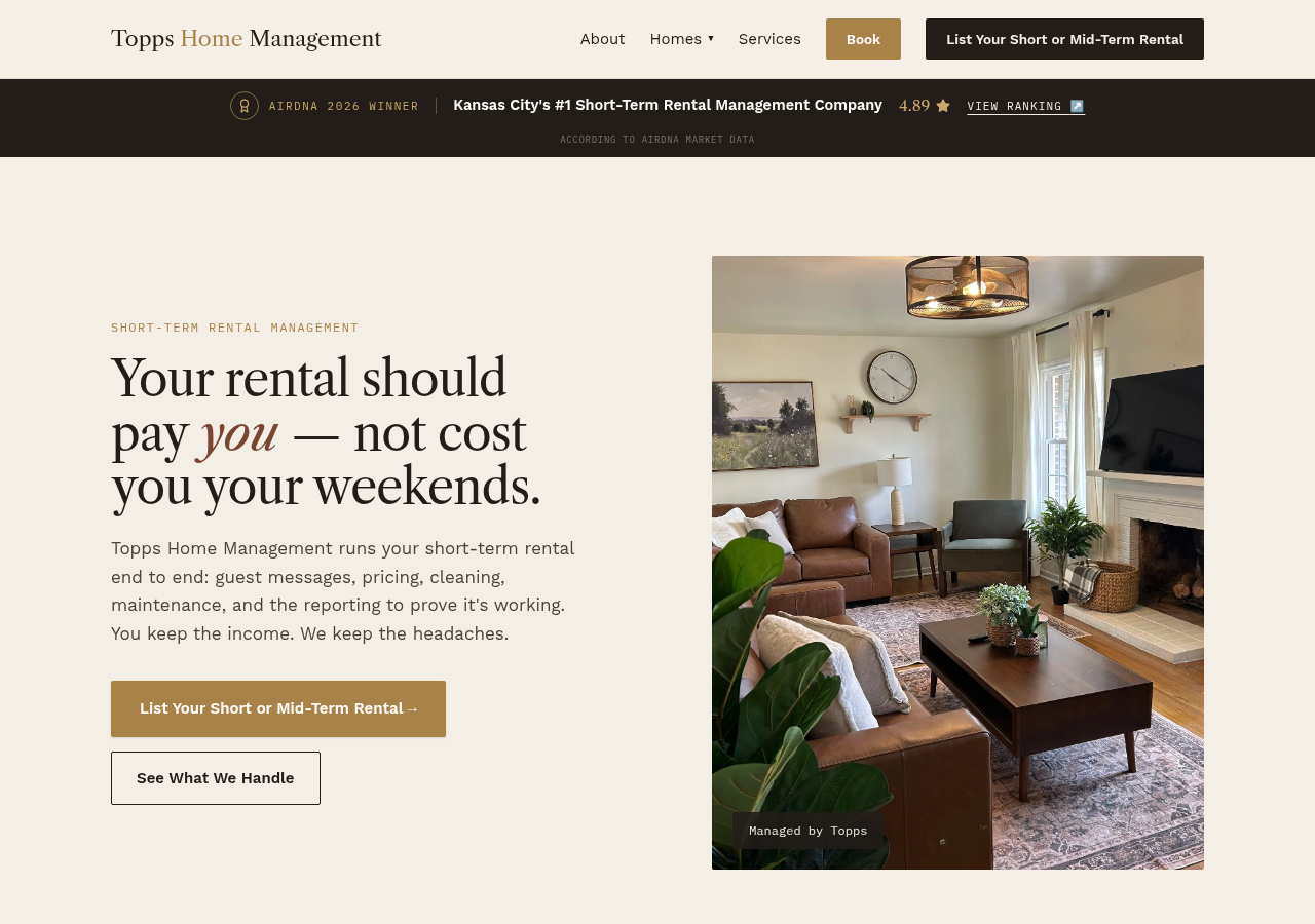 Topps Home Management website homepage